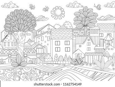 Funny Cityscape Coloring Book Stock Vector (Royalty Free) 1162754149 ...