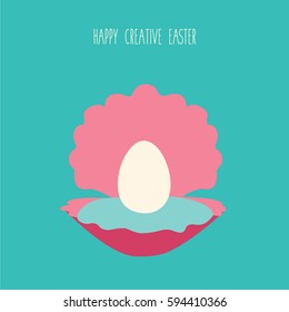 funny clean modern white egg look like a pear vector icon in a opened shell illustration, seashell or oyster for happy concept & creative easter holiday on flat design