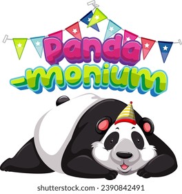A funny and clever cartoon illustration featuring pandemonium with pandas