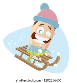 funny clipart of sledging cartoon man