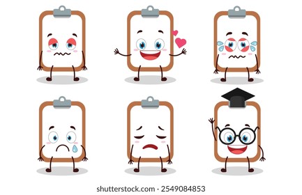 funny clipboard character with different pose activity design illustration