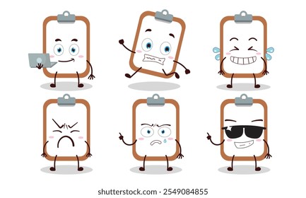 personagem de área de transferência engraçado com muitos pose ilustração de design de atividade
