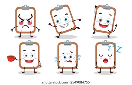 funny clipboard character with various pose activity design illustration