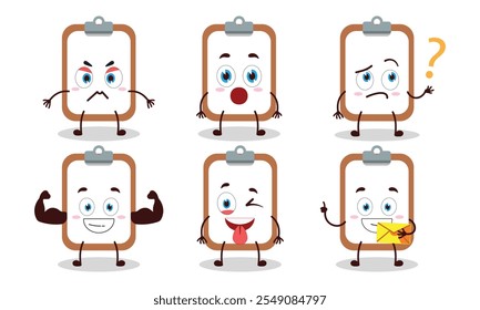 funny clipboard with different expressions character design illustration