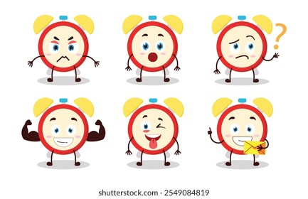 funny clock with different expressions character design illustration