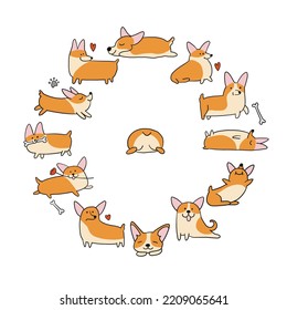 Funny clock, made from corgi dogs. Funny Puppies collection for your design. Vector illustration