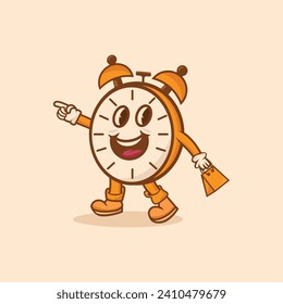 Funny clock shop mascot running isolated character cartoon in flat style design