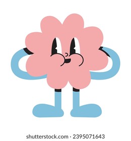 Funny cloud or flower with arms and legs, cartoon style, vintage groovy characters. Trendy modern vector illustration isolated on white background, hand drawn, flat design