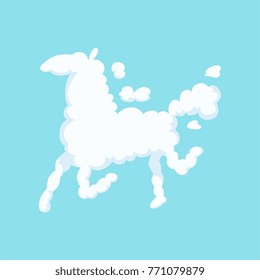 Funny cloud in form of running horse. Silhouette of animal. Isolated flat vector design for children s book, poster, greeting or invitation card