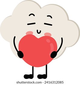 Funny cloud mascot holding a red heart