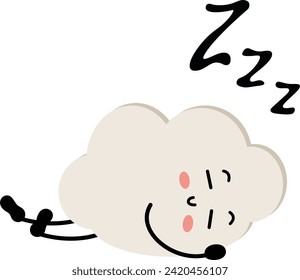 Funny cloud mascot lying sleeping