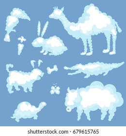 Funny cloud shape animals set. Vector illustration