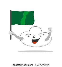Funny clouds cartoon character  holding flag