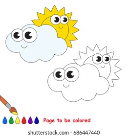 Funny Cloudy Weather to be colored, the coloring book for preschool kids with easy educational gaming level.