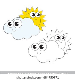 Funny Cloudy Weather to be traced only of one line, the tracing educational game to preschool kids with easy game level, the colorful and colorless version.