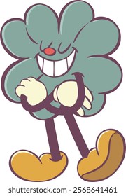 Funny clover cartoon character in retro groovy style