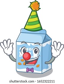 Funny Clown almond milk cartoon character mascot design