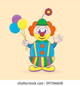 Funny Clown. Amusement Park and Circus Icon in Cartoon Style. Vector illustration.