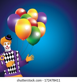 Funny Clown With Balloons Background. EPS 10 vector, grouped for easy editing. No open shapes or paths.