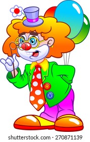 Funny clown with balloons. Vector illustration
