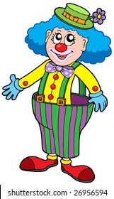 Funny clown in big pants - vector illustration.