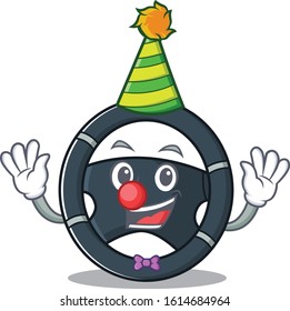 Funny Clown car steering cartoon character mascot design