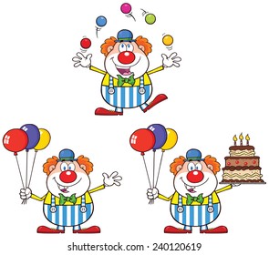 Funny Clown Cartoon Character 1. Vector Collection Set