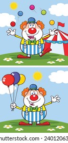 Funny Clown Cartoon Character 2. Vector Collection Set