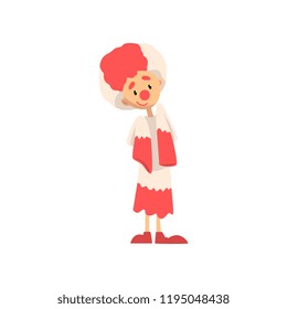 Funny clown cartoon character, birthday, carnival party or circus performance vector Illustration on a white background