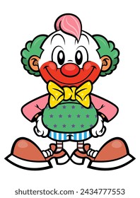 Funny Clown cartoon character standing. Best for mascot, logo, and sticker with circus themes for kids