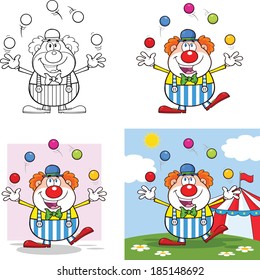Funny Clown Cartoon Characters 4. Vector Collection Set