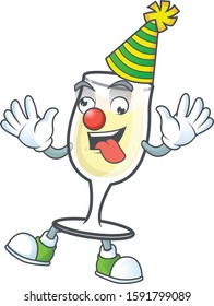 Funny Clown champagne glass on cartoon character mascot design
