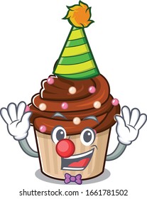 Funny Clown chocolate cupcake cartoon character mascot design