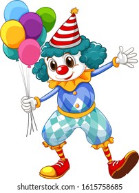 Funny clown with colorful balloons and big shoes illustration