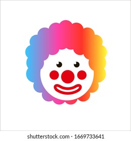 Funny Clown with colorful rainbow hair wig. 1 April Fools day. White background. Flat style.