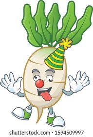 Funny Clown daikon on cartoon character mascot design