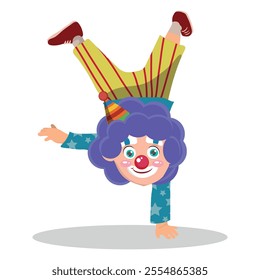 funny clown doing acrobatics, vector illustration on white background.