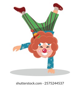 funny clown doing acrobatics, vector illustration on white background 