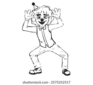 funny clown in doodle style, vector illustration on white background.