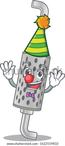 Funny\
Clown exhaust pipe cartoon character mascot\
design