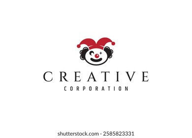 funny clown face logo in flat design style