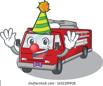 Funny Clown fire truck cartoon character mascot design