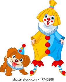 Funny clown girl with her friend ? clown puppy