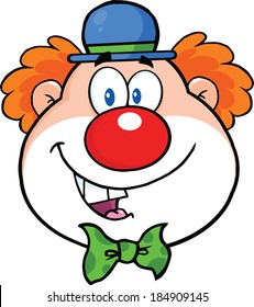 Funny Clown Head Cartoon Character. Vector Illustration Isolated on white