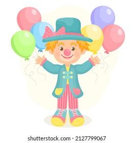 The funny clown holding balloons