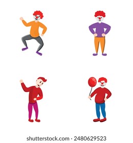 Funny clown icons set cartoon vector. Circus clown. Performance