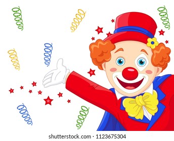 Funny clown invites to the circus