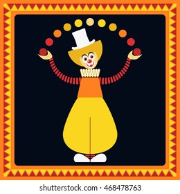 Funny clown. Juggler balls. Flat style. Vector illustration