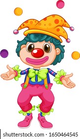 Funny clown juggling balls on white background illustration