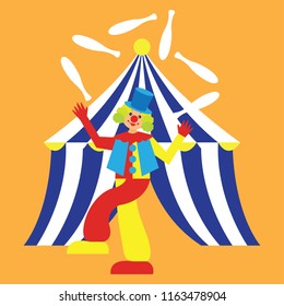 funny clown juggling performs. vector illustration